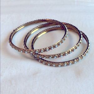 Gold and Blue Beaded Bangles